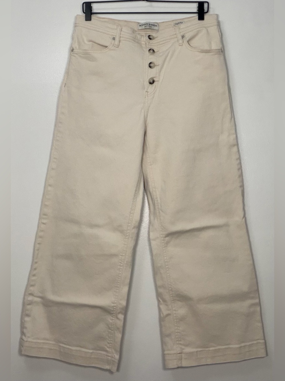 Scotch & Soda Wide Leg Button-Front Jeans in Cream